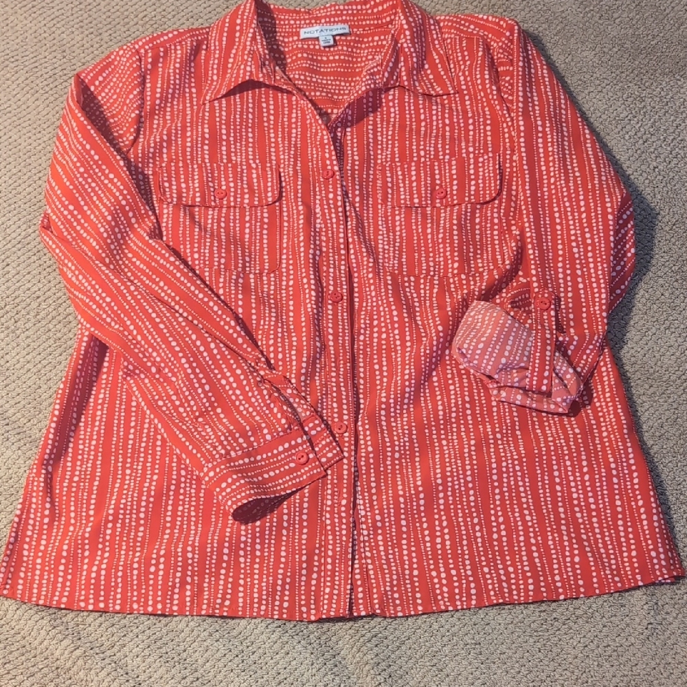 Notations Orange and White Patterned Blouse